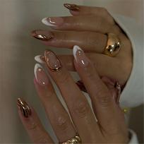 Short Almond Press on Nail Elegant Nail Art Set With 3D Sun Designs Acrylic False Nail For Fashionable Women
