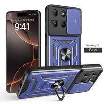 Šarvuotas dėklas Motorola G15 G05 G35 G45 G55 G75 G85 Edge 50 Fusion 5G su slankiu kameros apsaugos žiedu ir laikikliu, atsparus smūgiams dangtelis Fundas For Moto G15 mėlyna