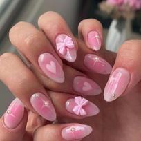 24 Pieces French Style Press On Nails Glossy Acrylic False Nails with 3D Bows Designs Stick on Nail for Women and Girls