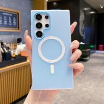 Candy Color 2 In 1 Jelly PC Magsafe Magnetic Phone Case For Samsung S25 S24 A07 A17 A26 A16 FE Plus Ultra Soft Full Bumper Cover Galaxy A06 5G mėlyna