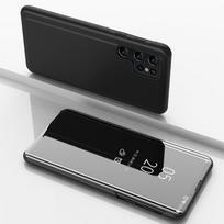 Skirta Samsung Galaxy S25 Ultra 5G dėklas Prabangus veidrodinis odinis atverčiamas dangtelis su stoveliu Skirta Samsung S25 + Plus S 25 Edge Skaidrios peržiūros dėklai For S25 Ultra 5G juoda