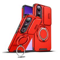 KEYSION 360° Ring Stand Phone Case for VIVO V50 Lite 5G Slide Camera Protection Magnetic Shockproof Back Cover for VIVO V50 Lite for VIVO V50 Lite raudona