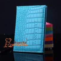 Crocodile Pattern Leather Passport Holder - PU Leather Travel Cover dangaus mėlyna spalva