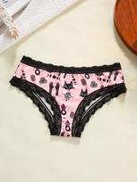 Gothic Lace Trim Hip-Hugging Girls' Triangle Panties - Comfortable & Breathable Mid-Rise Underwear Medium