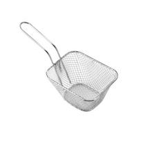 Mini bulvyčių patiekimo krepšelis, nerūdijančio plieno, maisto pateikimui, kiaurasamtis, ergonomiška rankena, gruzdintuvės priedas S