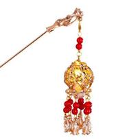 Women Hair Stick Vintage Traditional Chinese Palace Lantern Shape Pendant Faux Pearl Decor Tassel Stainless Exquisite Hair Forks Hanfu Dress Prop Lady D