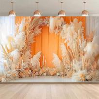2D Printed Backdrop with Orange Curtains, Pampas Grass, Roses and Candles 47.2x31.5inch/120*80cm
