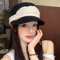Linen Cotton Equestrian Cap Stylish Pleated Breathable Flat-Top Baseball Cap Women Soft, Breathable Durable Beret One Size