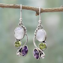 Chic Hook Dangle  Moonstone Earrings Peridot Multi-Gemstone Amethyst Ear Stud
