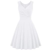 Sleeveless V Neck Fit and Flare Dress for Women Classic A Line Cocktail Dress with Pleated Bodice and Back Zipper Closure L balta