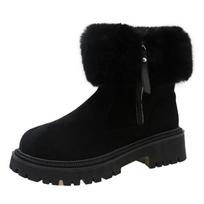 Comemore New Fur Short Thick Bottom Snow Boots Women Round Head Side Zipper Padded Warm Cotton Shoes Platorm Ankle Boots Women 36 juoda