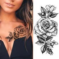 1 vnt. 3D juodos gėlės laikinos tatuiruotės lipdukas Realistiškas netikras plaunamas rožių tatuiruotės lipdukas skirtas suaugusiųjų kūno piešimui, kojoms, rankoms, kūrybingoms tatuiruotėms
