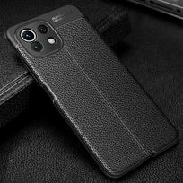 KEYSION atsparus smūgiams dėklas Xiaomi Mi 11 Lite odos tekstūros minkštas silikonas Telefono galinis dangtelis, skirtas Xiaomi Mi 11i 10S for Xiaomi Mi 11 Lite juoda