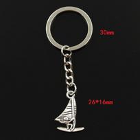 Madingas 30 mm raktų pakabukas Metalinis raktų pakabukas Raktų pakabukas Juvelyriniai dirbiniai Antikvariniai dengti burlenčių buriavimas 26x16 mm pakabukas sidabras