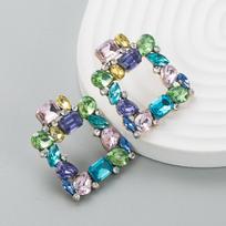 Women's Drop Earring Alloy Crystal Square Hollow Mini Super Sparkling Party Versatile Earrings OneSize rožinė