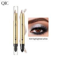 Double End Glitter akių šešėliai Stick Pencil Eyeshadow Makeup Highlighter vandeniui atsparus Shimmer Base Primer Antakiai 02 beige