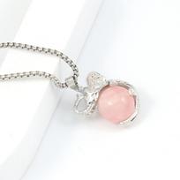 Women Necklace Natural Stone Agates/Rose Quartz Elephant-Shaped Pendant Metal Chains Charms For Women Love Romantic Gift Rose Quartz