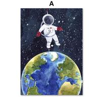 Animacinis Kosmoso Astronautas Planeta Raketa Kosminis Laivas Sienos Meno Spaudinys Drobės Tapyba Skandinaviškas Plakatas Sienų Paveikslai Kūdikių Vaikų Kambario Dekoras A4 21X30cm No Framed