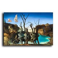 Salvadoro Dali gulbės, atspindinčios dramblius, drobės, tapyba abstrakčiais plakatais ir spaudiniais sieniniais paveikslais Svetainės dekoras Cuadros 21x30cm No Frame blue