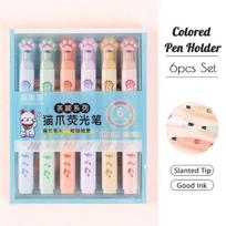 6 vnt / rinkinys Kawaii Cat Paw Highlighter Pasviręs antgalio žymekliai Skystas rašalas, skirtas studentų mokyklos raštinės reikmenims biuro reikmenims