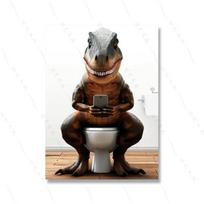 Dinozauras vonios kambaryje Sienų meno plakatas Juokingas vištienos tualeto drobės tapyba Vaikų kambario namų dekoras Nuotraukos Gyvūnų mylėtojo dovana 21x30cm No Framed