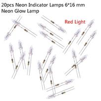 20 vnt neoninės indikacinės lempos su varža, prijungta prie 220 V 6 * 16 mm indikatoriaus