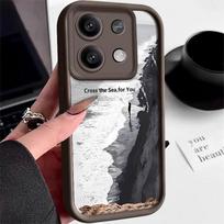 Vandenyno rašto vientisos spalvos dėklas Xiaomi Poco F6 X5 X6 M6 Pro 13t Redmi Note 13 12 11 10 Pro Plus silikoninis minkštas objektyvo apsaugos dangtelis Redmi Note 13 Pro 4G ruda