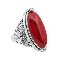 Moteriški Boho Vintage ovalūs turkio antikvariniai sidabriniai papuošalai su raižiniu žiedu 17 mm raudona