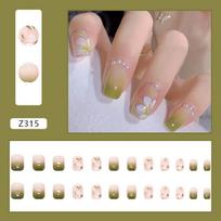 24 Pieces Long Island Iced Tea Wear Armor, Small Fresh Green Spring Camellia Pearl Powder Transparent Nail Patch Nail
