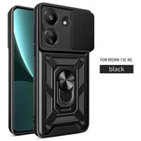 For Xiaomi Redmi 13C 13 C 4G Case Ring Holder Armor Shockproof Phone Cases for xaomi Redmi 13c C13 Slide Lens Protect Back Cover For Redmi 13C 4G gray