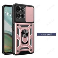 Dėklas Motorola G75 G85 G55 G35 Dėklas Šarvuotas Slankiojamas Kameros Apsaugos Dangtelis Motorola Moto G75 5G Žiedinis Stovas Smūgiams Atsparus Funda for Motorola G75 5G rožinio aukso spalvos