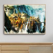 Viduržemio žemės Rivendell kraštovaizdžio filmo plakatas ir spaudiniai Tapyba ant drobės Sienų dailė Vienas Žiedas Filmo paveikslas Kambario dekoravimui Be rėmo 70*120cm No Frame