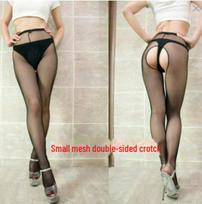 Alluring See-Through Black Fishnet Pantyhose with Front and Back Cutouts One Size