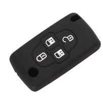 jingyuqin Nuotolinio rakto silikoninis dėklas Automobilio raktas Peugeot 1007 807 Citroen C8 4 mygtukų sulankstomas raktas juoda