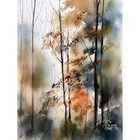 Akvarelės Rūko Apgaubtas Miškas Kalnai Medžiai Pušys Plakatai ir Spaudiniai Drobės Tapyba Žalia Sienų Dailė Paveikslas Svetainei Namų Dekorui 21cm×30cm NoFrame