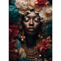 Afro mergaitė su gėlėmis Sienų menas Paveikslai Afrikos gražuolės Gėlės Mada Drobė Tapyba Spaudiniai Plakatai svetainės dekorui 21cm×30cm NoFrame black