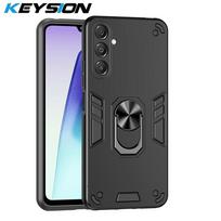 KEYSION Atsparus smūgiams šarvuotas dėklas Samsung A17 5G telefonui, minkštas silikonas+PC, metalinis žiedas-stovas, telefono galinis dangtelis Galaxy A17 5G telefonui for Samsung A17 5G žalia