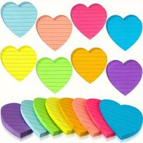 8pads 30sheet/pad Heart-Shaped Lined Sticky Notes - Vibrant Colorful Reminders for Tips, Self-Adhesive Memo Pads 16colours įvairiaspalvis