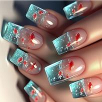 Priklijuojami nagai Ilgi kvadratiniai netikri nagai su žuvies raštais False Nails Mieli blizgūs klijai ant dirbtinių nagų moterims