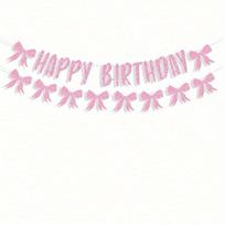 1 rinkinys Rožinis lankelis Pailgintas Happy Birthday vėliavėlė, Gimtadienio vakarėlio dekoravimo reikmenys Fonas rožinė