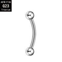 G23 Titanium Double Ball Curved Barbell for Eyebrow & Tongue Piercing, Internal Thread, F136 Alloy. 1.2mm x 8mm x 3mm