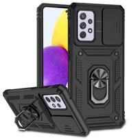 Dėklas Samsung A52 5G, slankiojantis kameros, smūgiams atsparus šarvuotas dėklas Galaxy A52 A52s A 52, magnetinis laikiklis automobiliui, žiedas, apsauginis dangtelis Galaxy A52 5G juoda