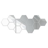 Šešiakampis 3D akrilo veidrodinis sienos lipdukas - Restorano ir namų dekoras Small - 4.6cm (12 pcs) sidabras