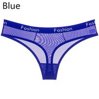 Letter Low-Rise Transparent Mesh G-String Thong Panties Underwear Briefs Sexy Lingerie Intimate KTB M mėlyna