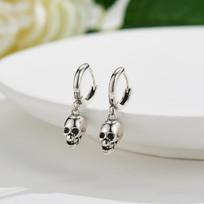 S925 Sterling Silver Skull Ear Cuffs - European & American Retro Punk Earrings white