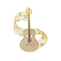 Fashionable Gold Alloy Instrument Shaped Pin Rhinestones Guitar Brooch Comfortable Wear Breastpin Clothing Accessory 1 auksas