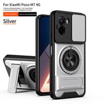 Funda for POCO M7 4G Case Rotatable Slide Camera Protection Ring Stand Shockproof Cover Capa Funda for POCO M7 4G balta