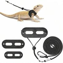 3 pakuotės reguliuojamas driežo pavadėlio rinkinys - Mažas roplių diržas barzdotajam dragonui, chameleonui ir pasivaikščiojimams lauke (S/M/L) Black