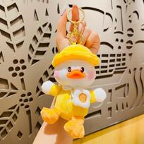 Adorable Plush Duck Keychain Colorful School Bag Charm Creative Car Accessory geltona