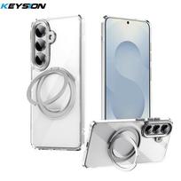 KEYSION N52 Magnetic 360° Ring Stand Case for MagSafe for Samsung Galaxy S26 Ultra 5G S26+ Matte Transparent Shockproof Phone Cover for Galaxy S26 gryna